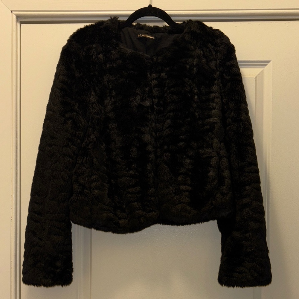 Zara black faux fur coat